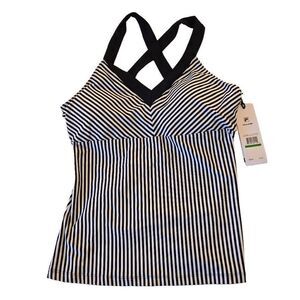 NEW Fila Womens Black White Striped Athletic Halter Top Large